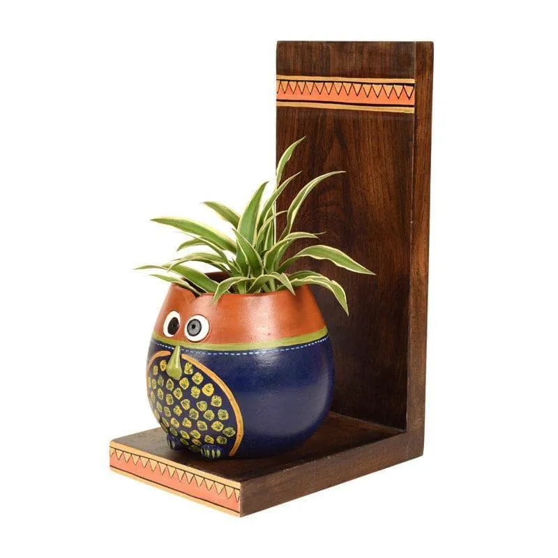 Hoot Play Wooden Wall Shelf With Earthen Planter - Two Piece Set media 3