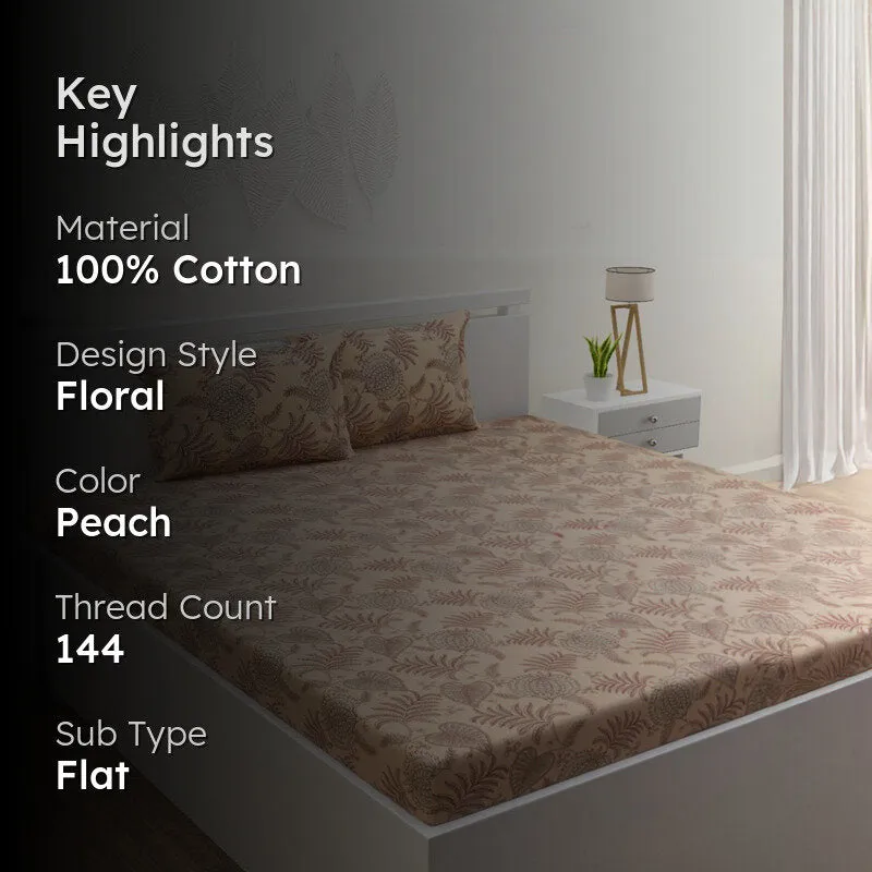 Fern Dreams Cotton Bedsheet (Light Peach) - 144 TC media 2