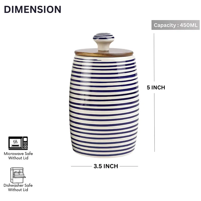 Tiare Curve Ceramic Jar (Blue/550 mL Each) - Set Of Two media 7