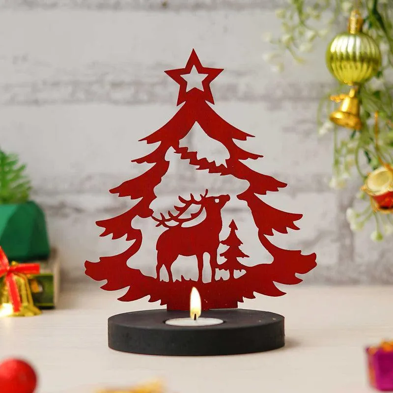 Starlit Sleigh Wood Christmas Tea Light Holder - Red media 3