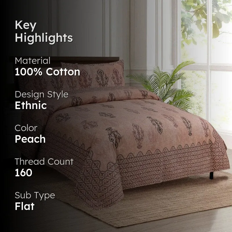 Mayurankh Printed Cotton Bedsheet (Peach) - 160 TC media 2