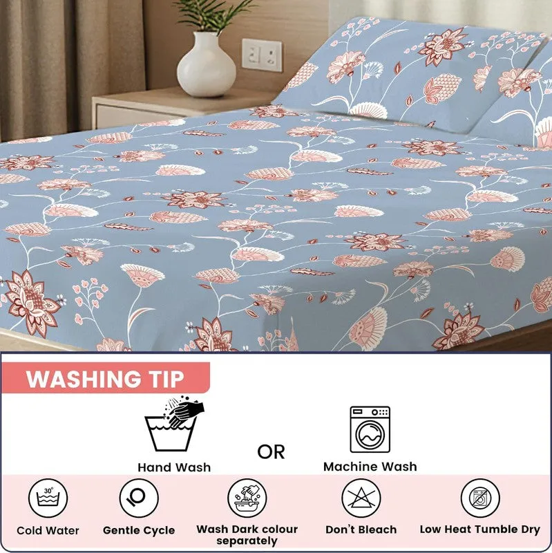 Azure Bloom Floral Cotton Bedsheets (Blue) - 200 TC media 7