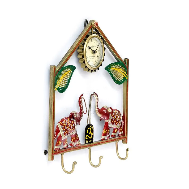 Elephant Utility Key Holder Metal Wall Clock media 4