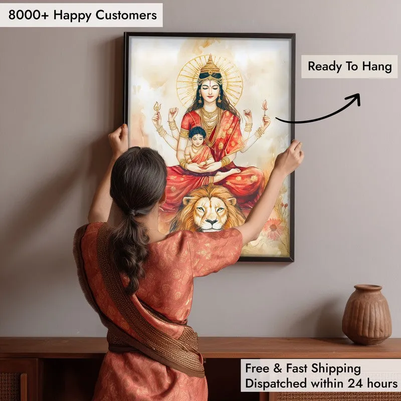 Simhavahini Durga Archival Paper Wall Painting With Black Frame media 6