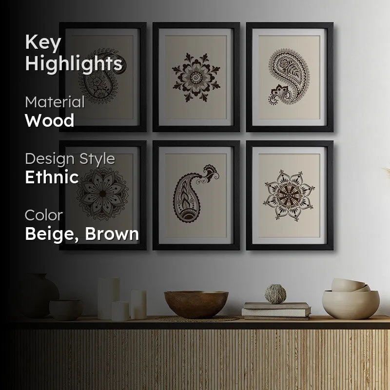 Ethnika Motifs Wall Art With Frame - Set Of Six media 2