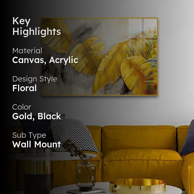 Leaf of Luxury Floral Canvas Wall Art With Frame - Gold media 2