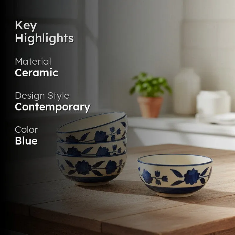 Niblet Ceramic Snack Bowls (Blue, 180 mL Each) - Set Of Four media 2