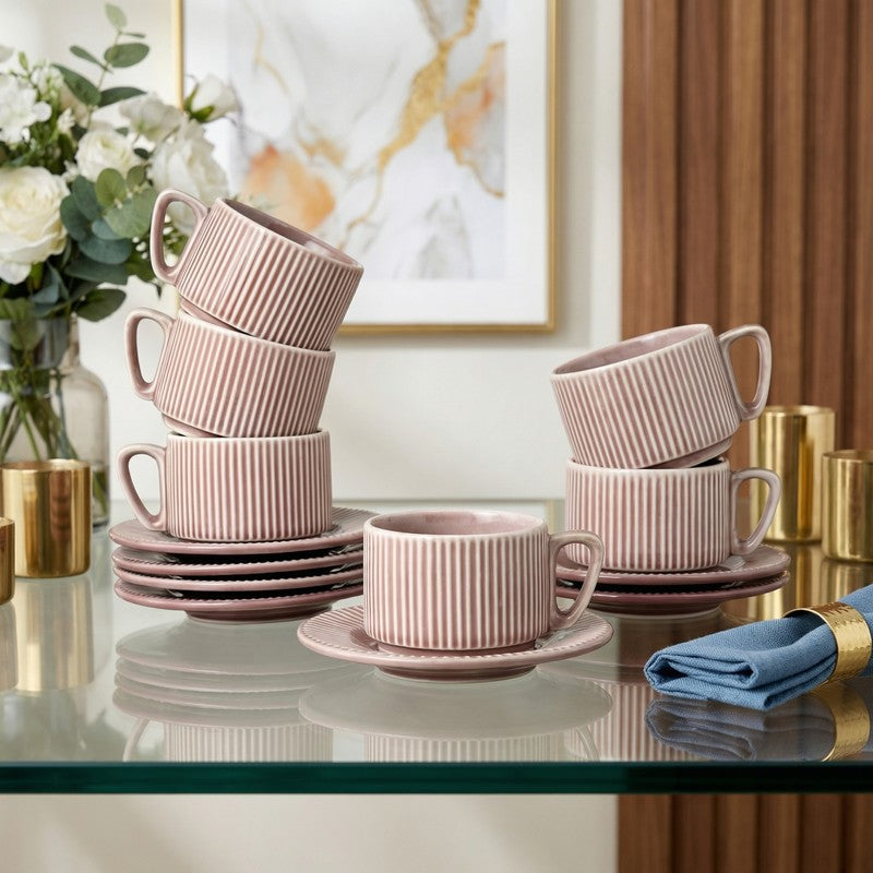 Pure Brew Porcelain Cup & Saucer (220 mL Each) - Twelve Piece Set