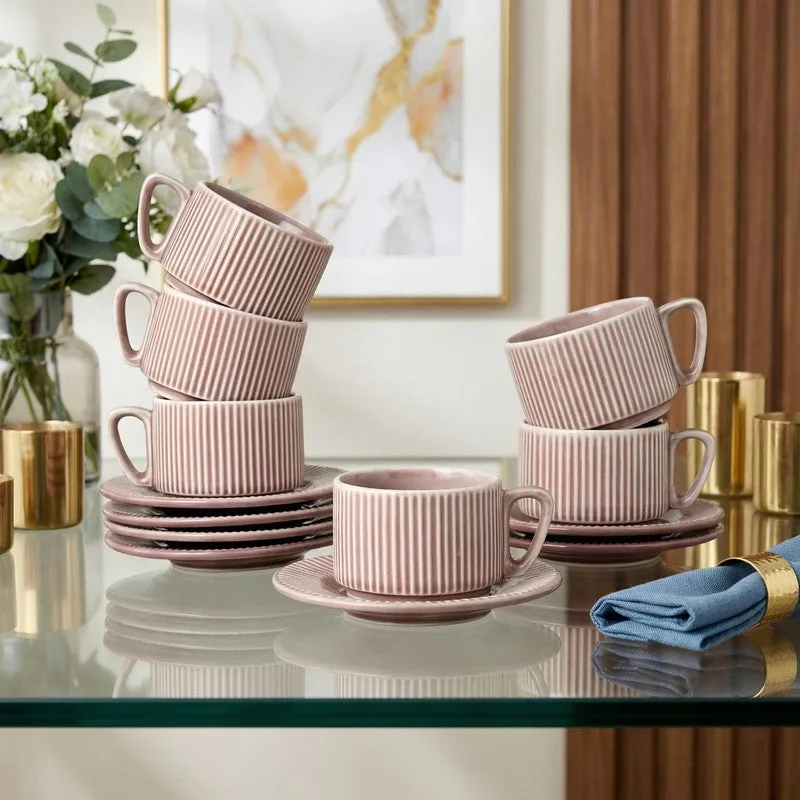 Pure Brew Porcelain Cup & Saucer (220 mL Each) - Twelve Piece Set media 1