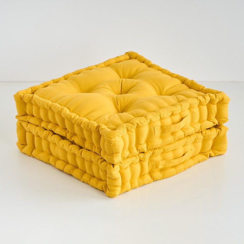Marlon Cotton Floor Cushion (Mustard Yellow) - Set Of Two media 4