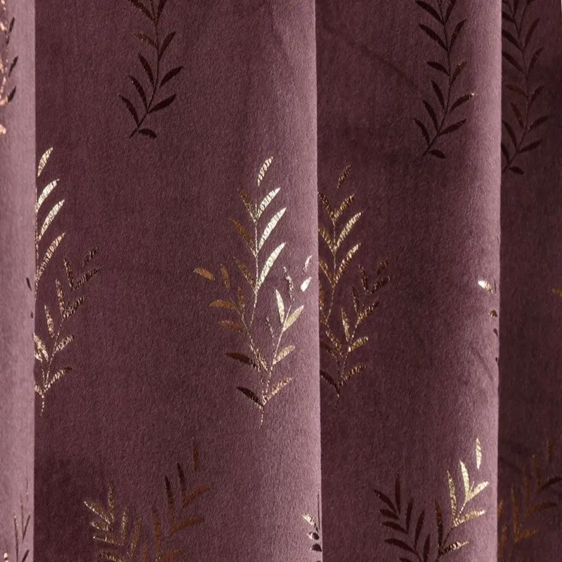 Gilded Touch Printed Velvet Curtain (Purple,Gold) - Set Of Two media 4