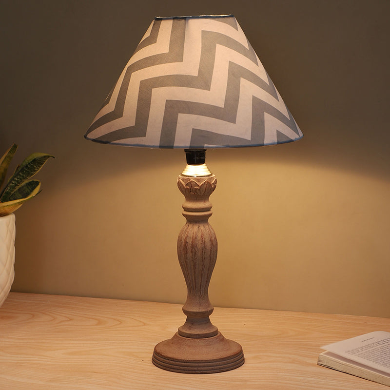 Chevron Light Sabi Printed Mango Wood Table Lamp - White