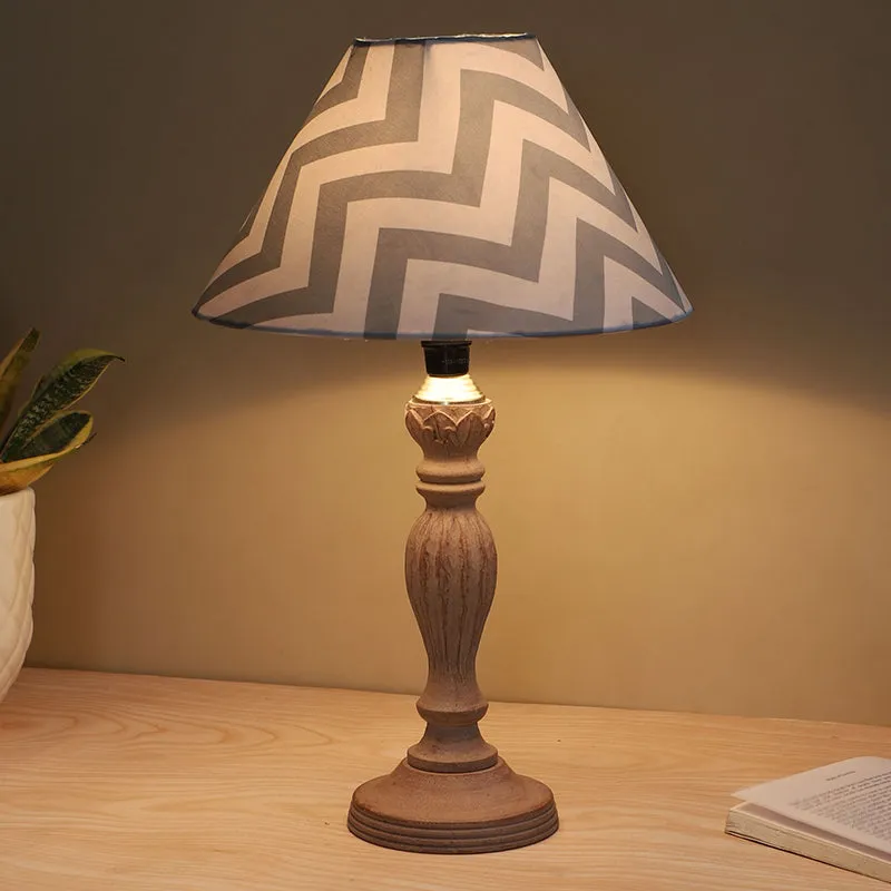 Chevron Light Sabi Printed Mango Wood Table Lamp - White media 1