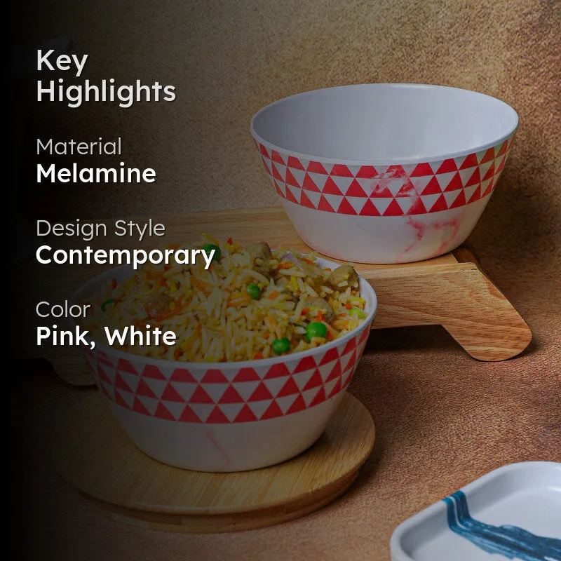 Jisho Melamine Snack Bowl (Pink/750 mL) - Set Of Two media 2