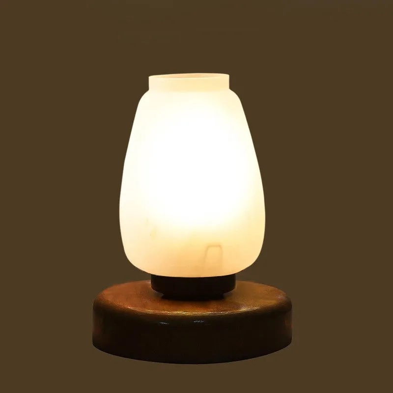 Skylyn Glass Table Lamp With Wooden Base - White media 6