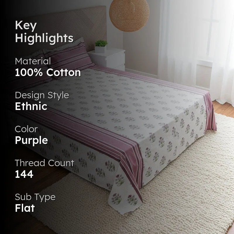 Imara Flora Cotton Bedsheet (Purple) - 144 TC media 2
