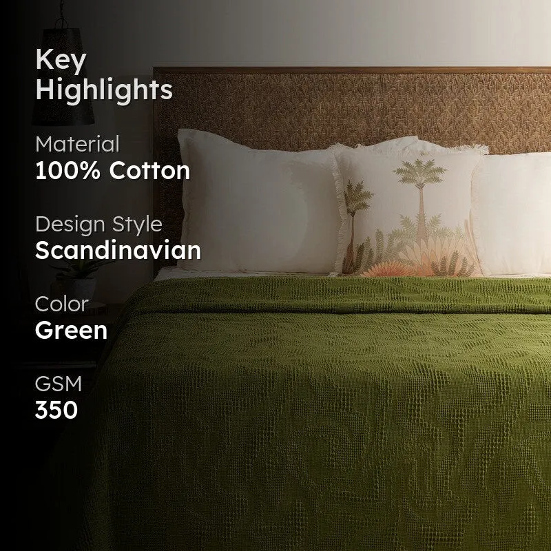 Solid Calm Cotton Bedcover (Green) (350 Gsm) - Two Piece Set media 2
