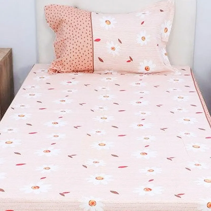 Daisy Blush Printed Cotton Bedsheet (Peach) - 200 TC media 4