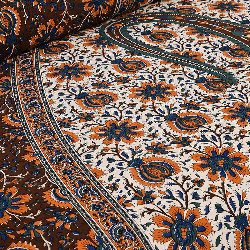 Apreetha Ethnic Cotton Bedsheet (Brown) - 160 TC media 5