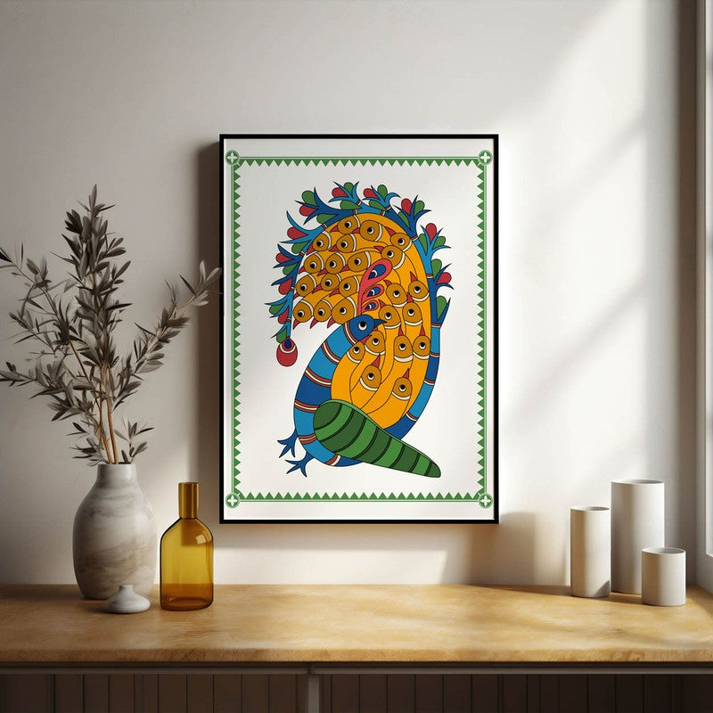 Royal Peacock Framed Madhubhani Canvas Wall Painting media 6