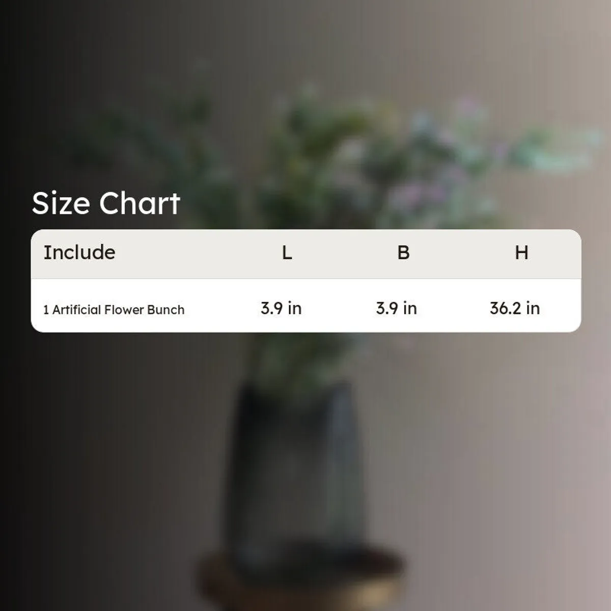 Size chart showing one artificial flower bunch measuring 36.2 inches high