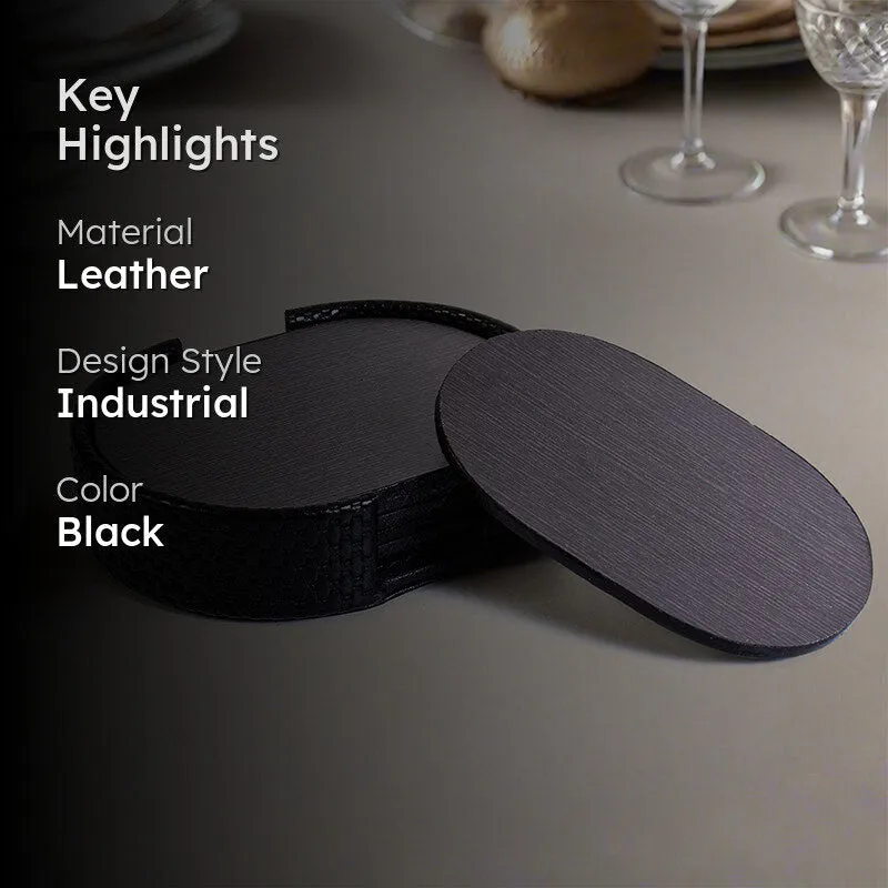 Tishue Faux Leather Coaster (Black) - Seven Piece Set media 2