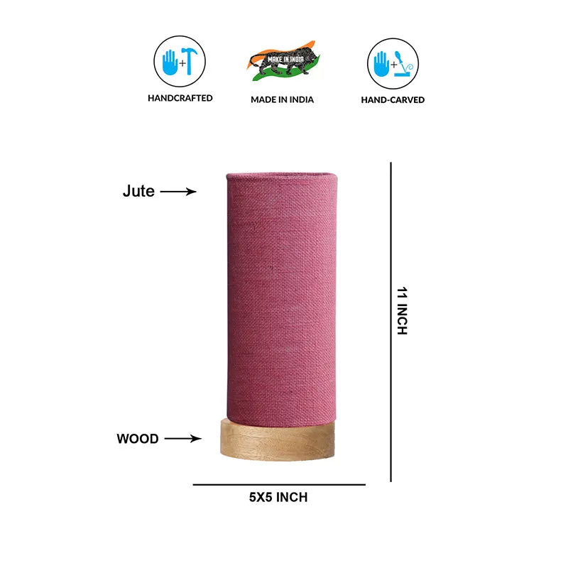 Nyra Tower Wooden Table Lamp With Jute Shade - Pink,Brown media 5