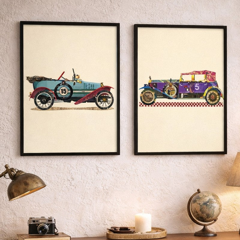 RetroRide Paper Wall Painting With MDF Frame - Set Of Two media 4