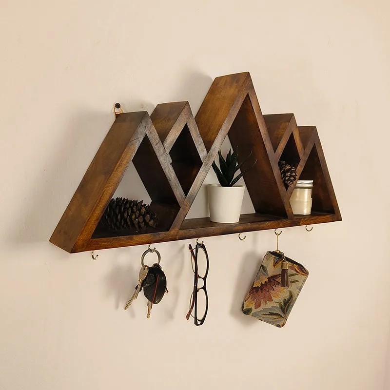 Parvata Wooden Wall Shelf Organiser with Key Holders media 4