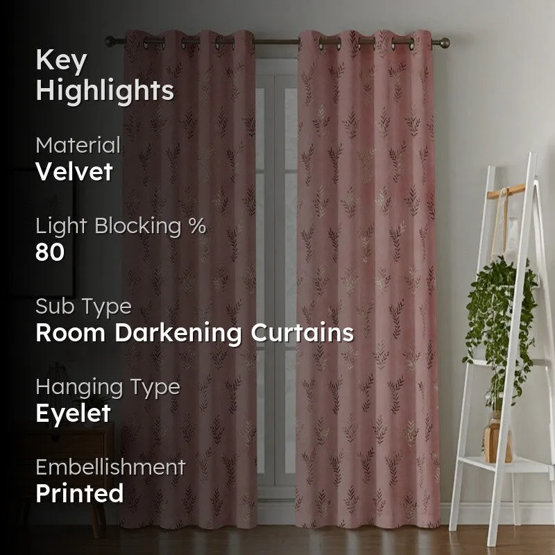 Gilded Touch Printed Velvet Curtain (Pink,Gold) - Set Of Two media 2