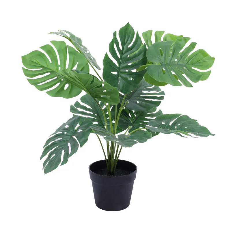 Artificial Realistic Monstera With Black Plastic Pot- Green media 3
