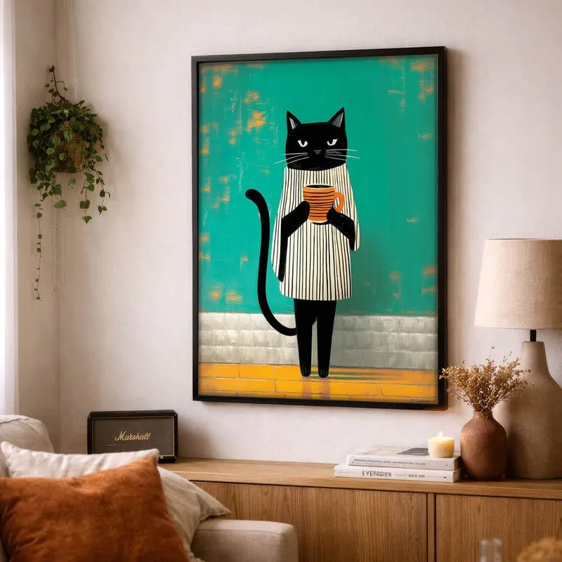 Folk Cat Wall Painting With Frame media 4