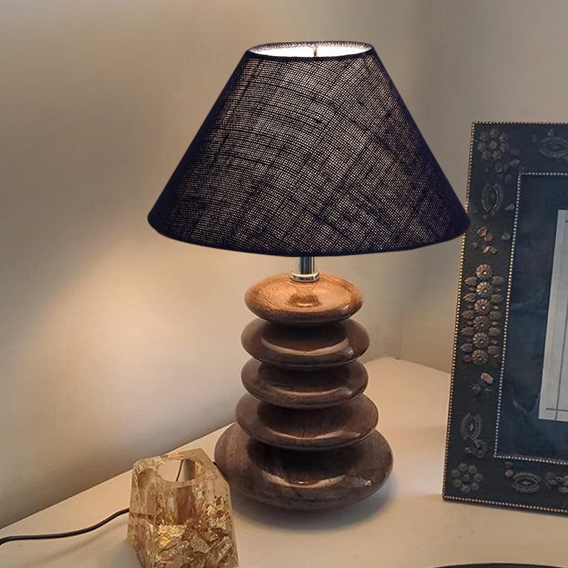 Gleven Jute Table Lamp With Wooden Base - Blue