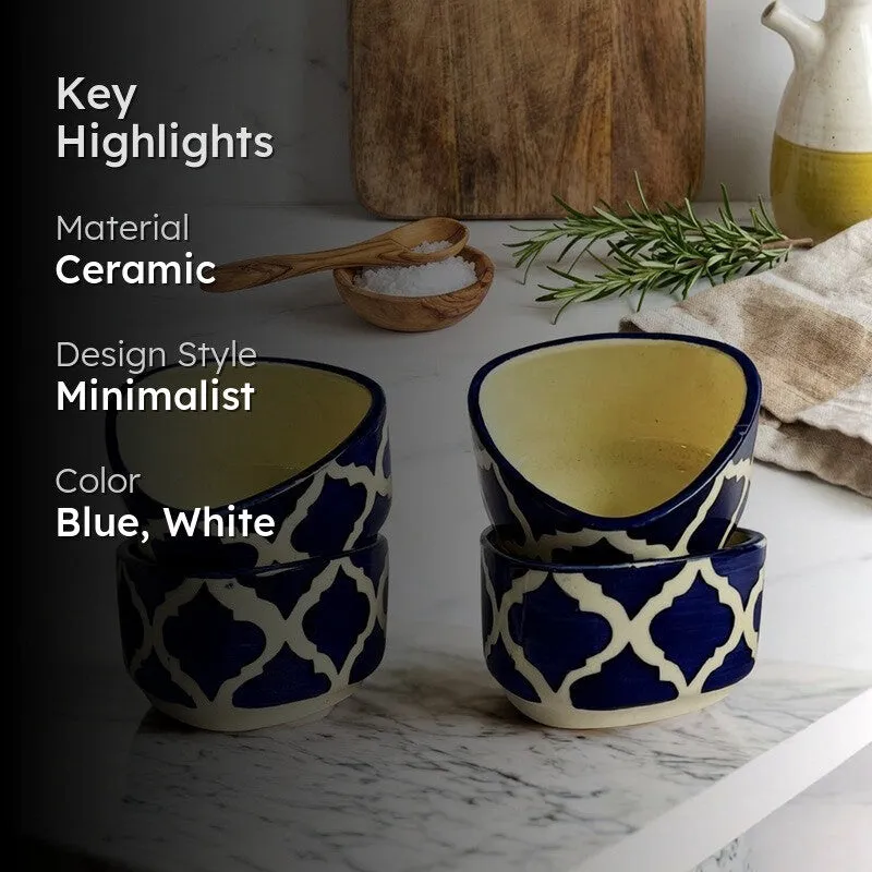 Servyx Ceramic Dip Bowls (Blue,White ,50 mL Each) - Set Of Four media 2