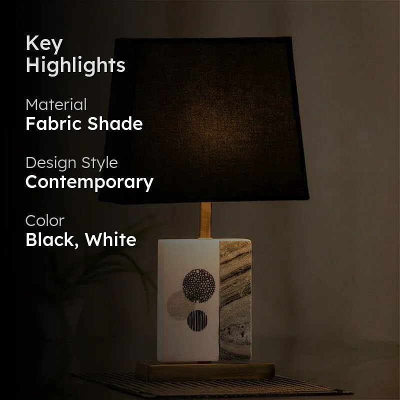 Blaze Printed Fabric Table Lamp With Marble & Brass Base - Black,White media 2