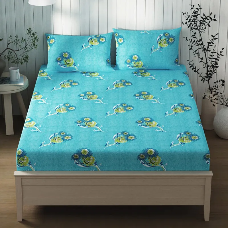 Lopez Flora Cotton Bedsheet (Blue) - 120 TC media 1