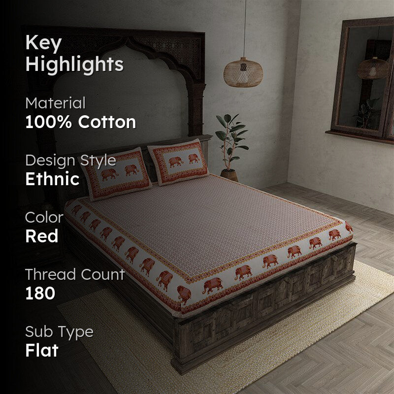 Gaj Ethnic Cotton Bedsheet (Red) - 180 TC media 2