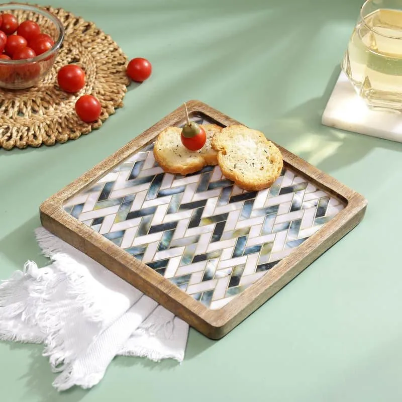Imara Zig Zag Square Mangowood Wood Platter media 1