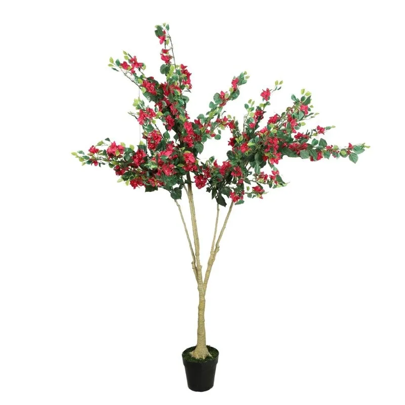 Artificial Red Bougainvillea Plant With Black Fiber Pot - 6.3 Feet media 6