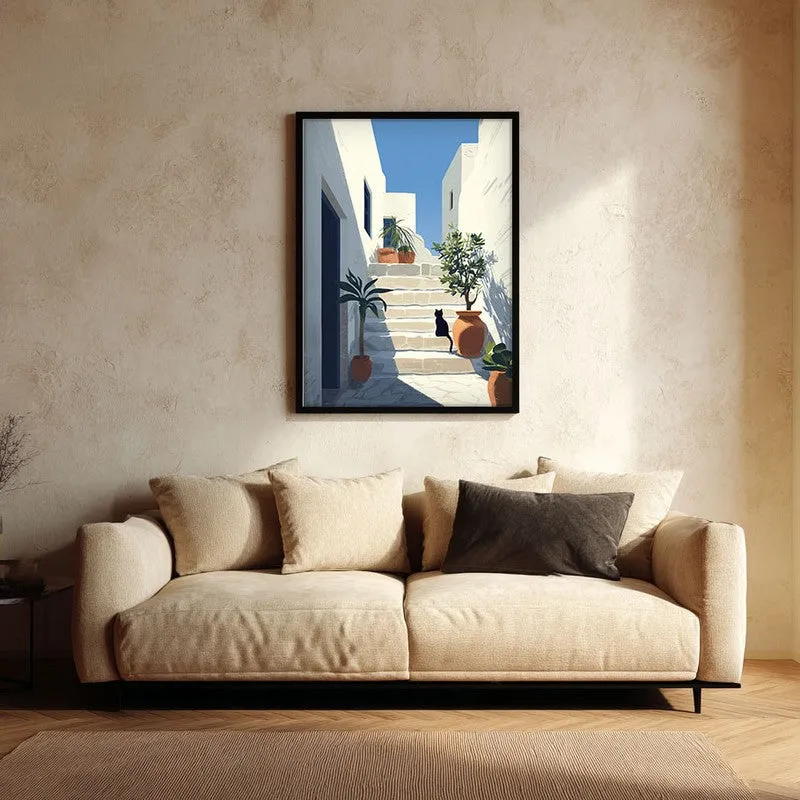 Sunlit Steps Canvas Wall Painting - Black Frame media 3