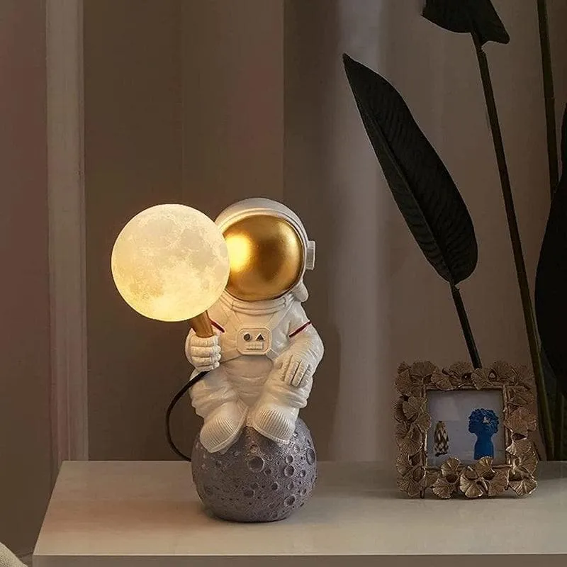 Astronaut Landing LED Moon Resin Table Lamp - White,Gold media 3