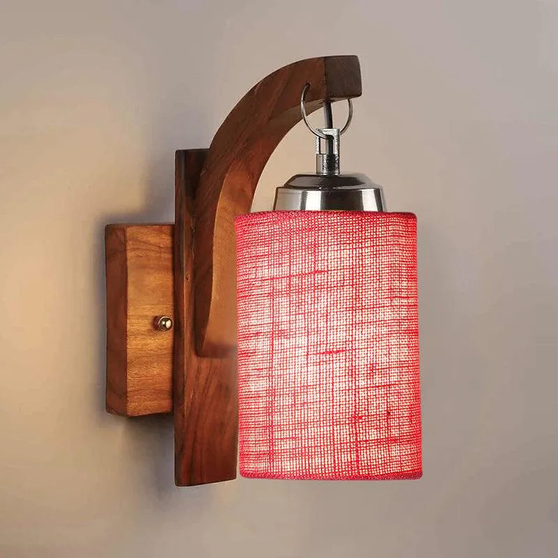 Forma Cylindrical Fabric & Wooden Wall Lamp - Pink media 3