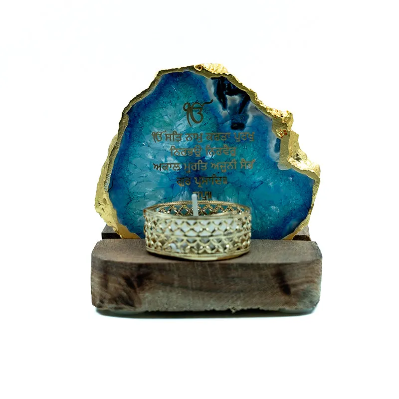 Agate Onkar Mantra Tea Light Holder - Blue media 7