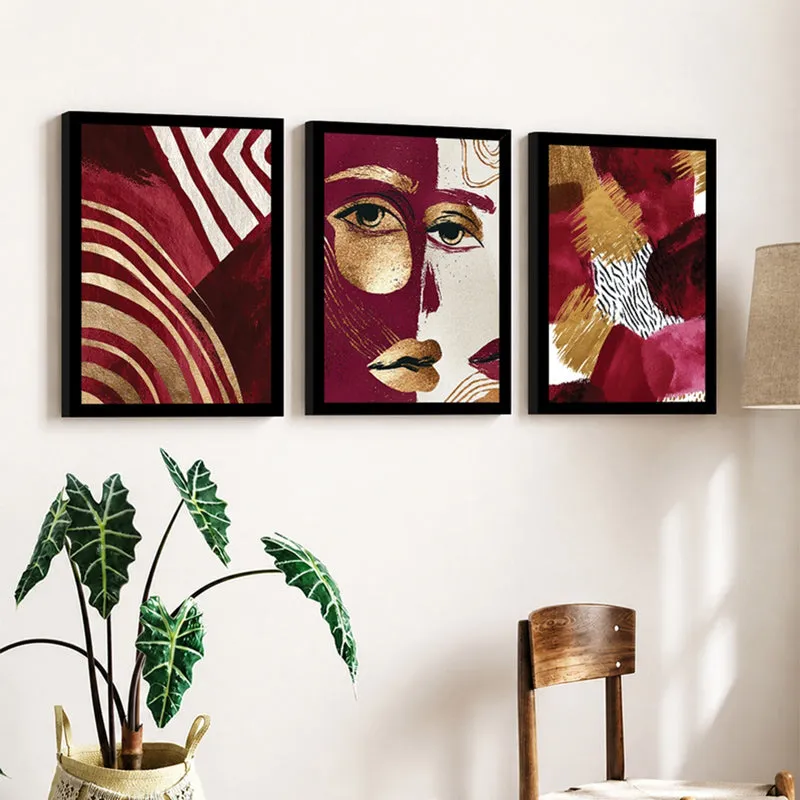 Golden Gaze Poetic Faces Wall Art - Set Of Three media 3
