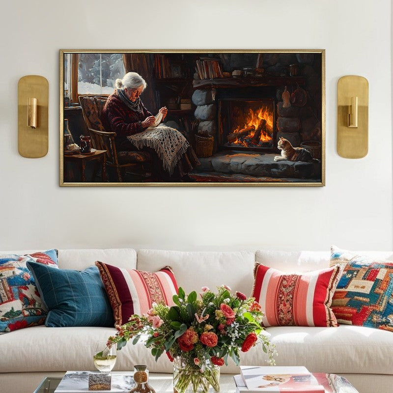 Fireside Canvas Wall Painting With Frame