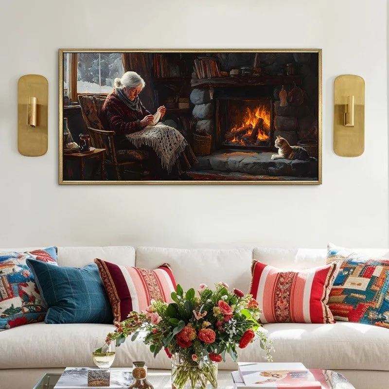 Fireside Canvas Wall Painting With Frame media 1