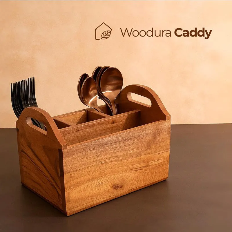 Handled Divider Acacia Wood Cutlery Stand media 3