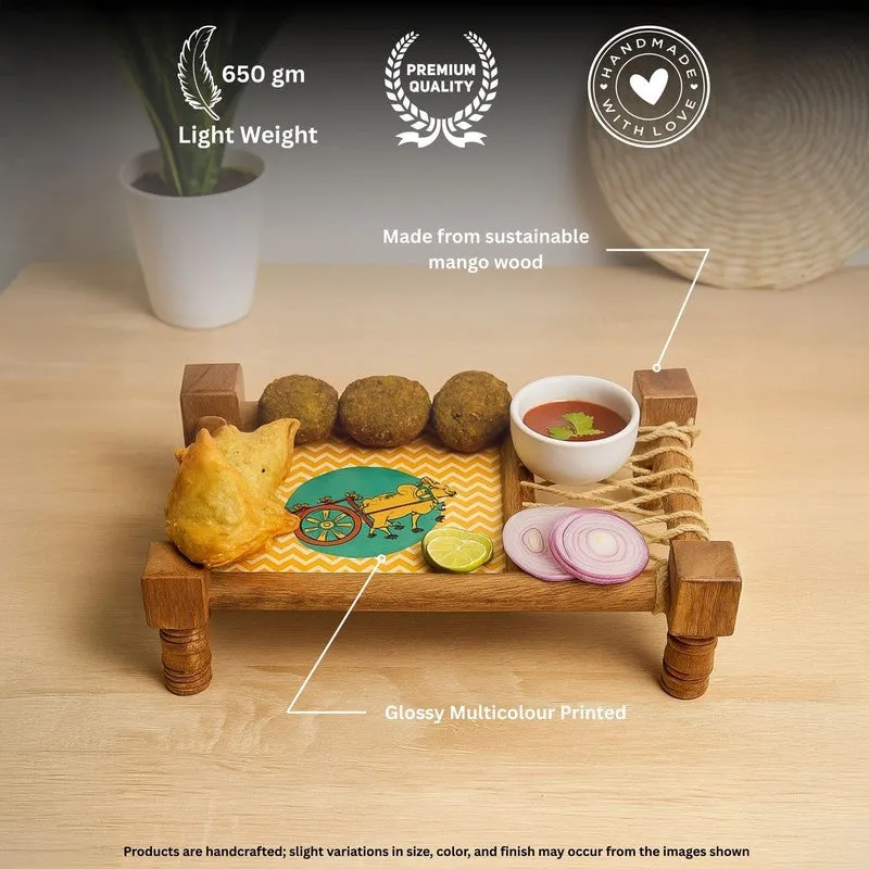 Rafiya Wooden Handcrafted Serving Stand media 3