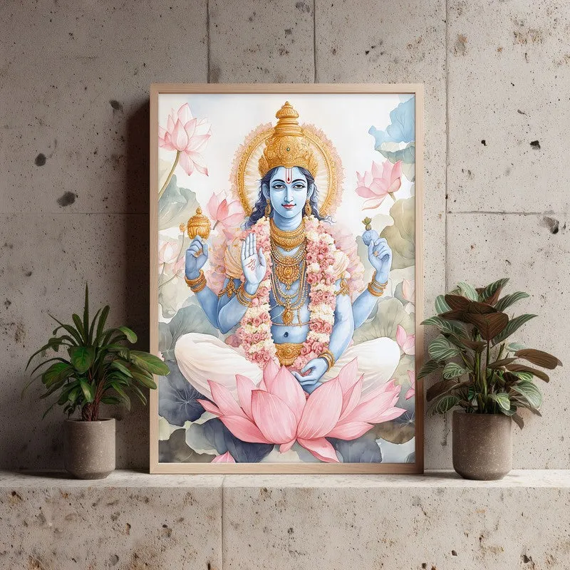 Anantha Padmanabha Spiritual Archival Paper Wall Painting - Natural Brown Frame media 3