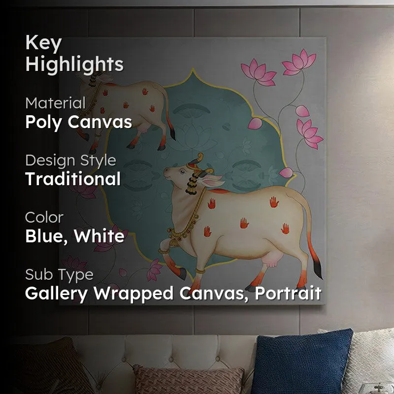 Pichwai Cow And Calf In Lotus Pond Wall Painting media 2